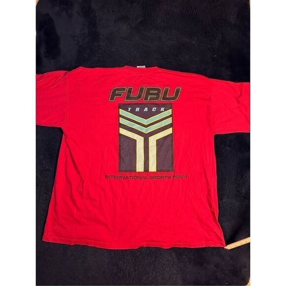 Y2K FUBU Track Racing T Shirt Red Hip Hop Baggy Style Sz XXL B20 - Picture 1 of 6